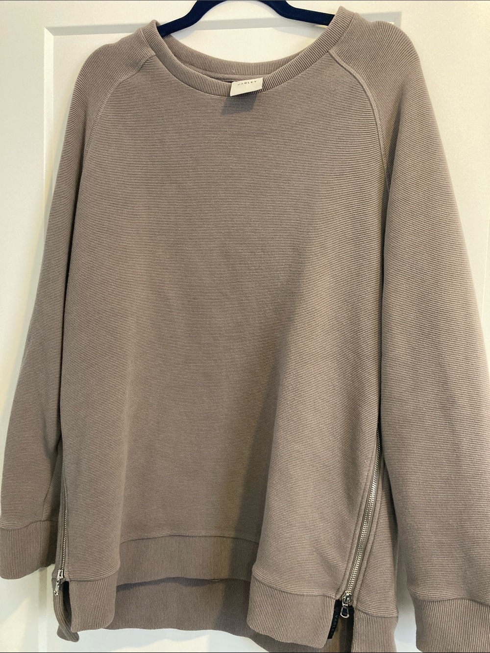 Varley Manning Taupe/Grey Crewneck Sweatshirt with Side Zips. LIKE NEW